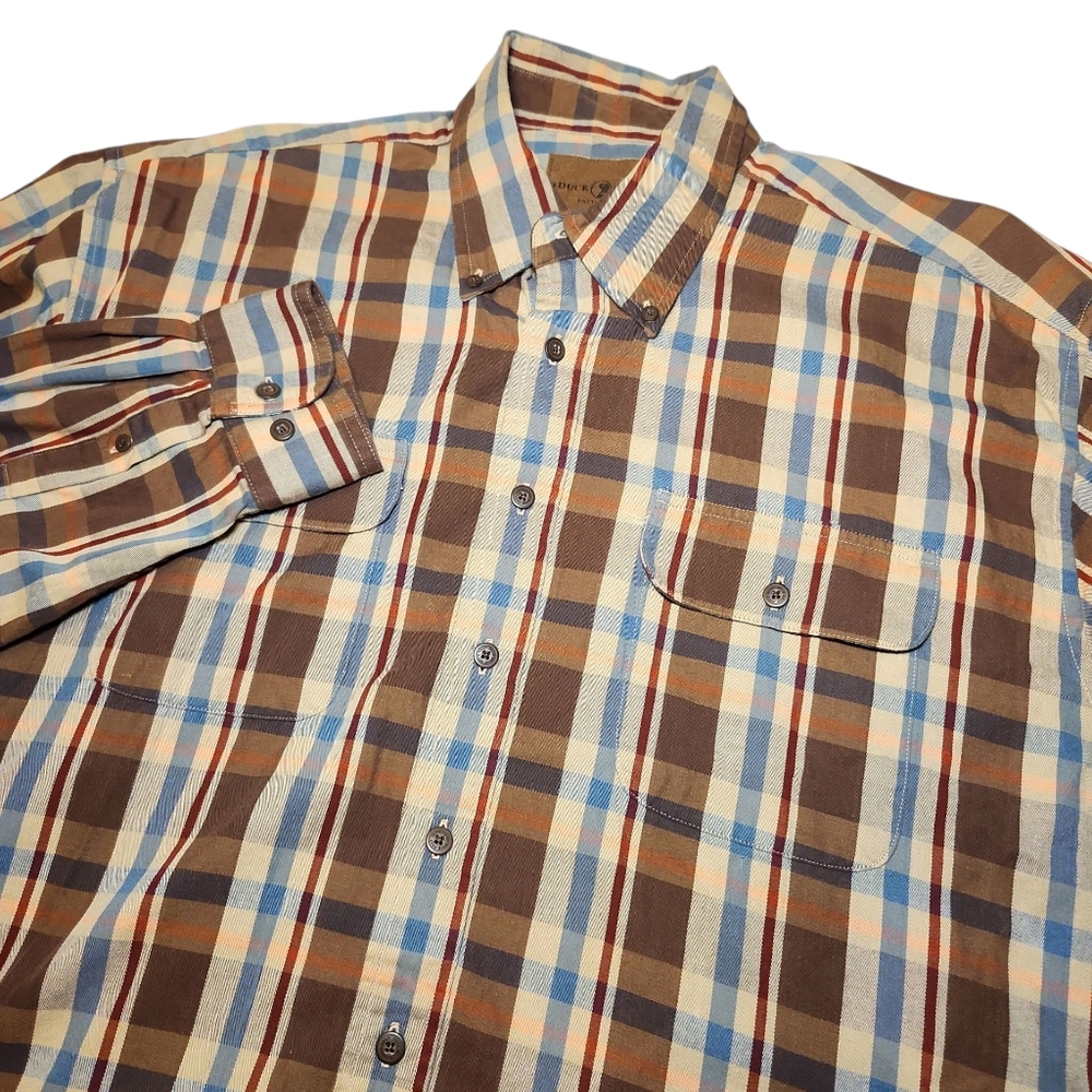 Duck Head‎ 100% Cotton Mens Brown Plaid Button-Down Size XL